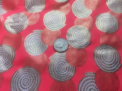 Orange Spandex with Gold Foil on White Circles Fabric - 32"repeat ~ 7/8 yd - Picture 4 of 6