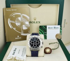 ROLEX REHAUT 18kt White Gold DAYTONA Black Index Blue Strap 116519 SANT BLANC