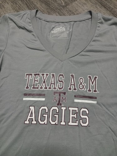 Texas A&M Aggies Campus V-Neck T-Shirt Women's Large Gray NCAA Comfort 12th Man - Picture 2 of 7