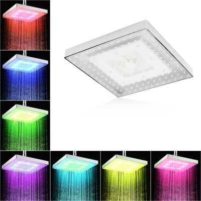 7 Colors LED Shower Head 8 inch Rainfall Square Bathroom Overheld ...