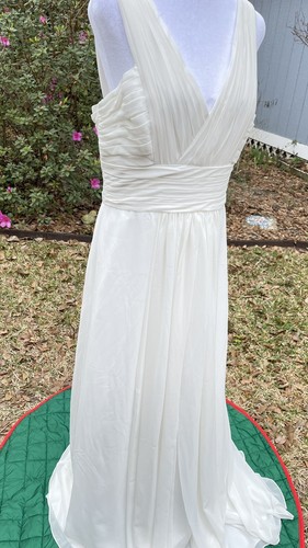 Monique Lhuillier Womens Sleeveless V-Neck Chiffon Gown Dress Ivory Size 10 - Picture 8 of 12