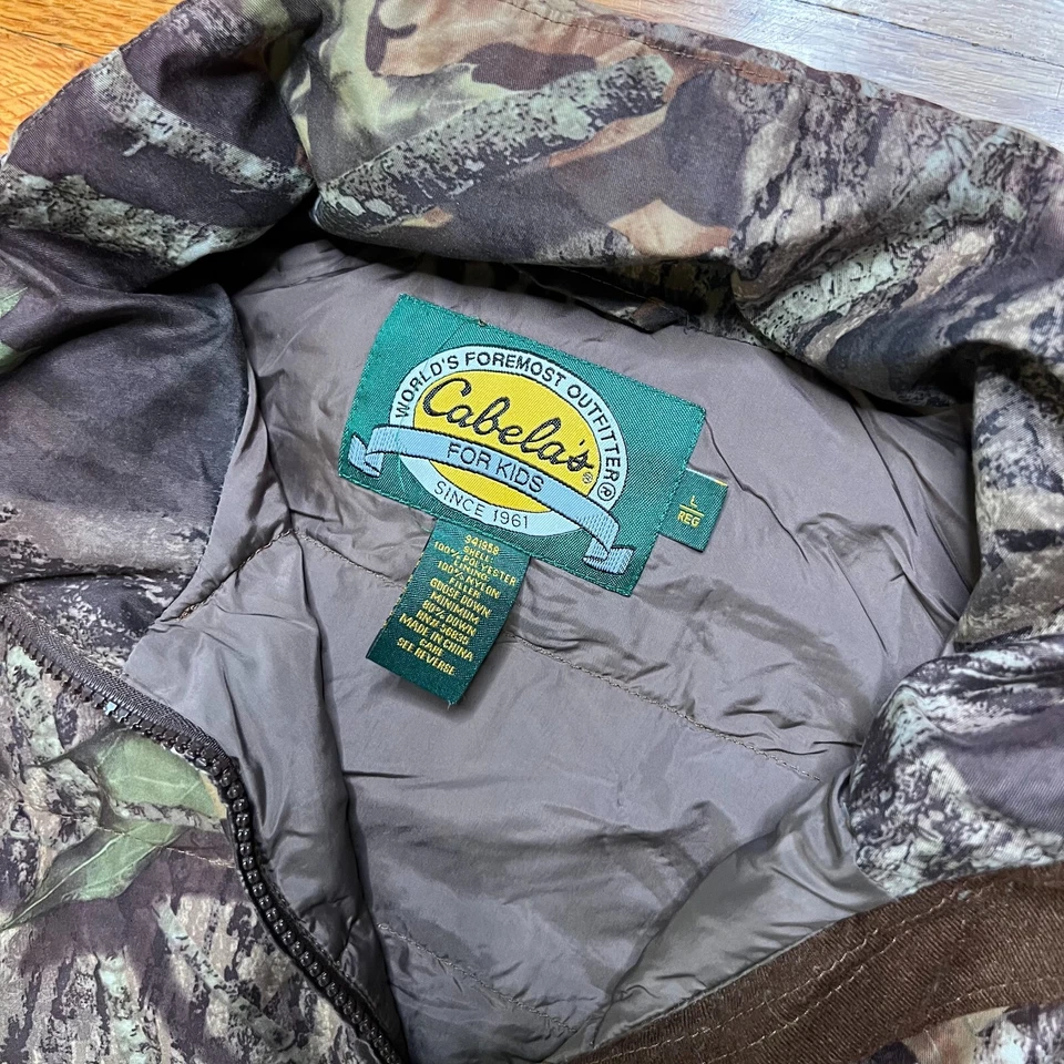 VTG Cabela's For Kids Zip Up Soft Shell Hunting Jacket Mossy Oak Boys Size L - Image 3 of 4