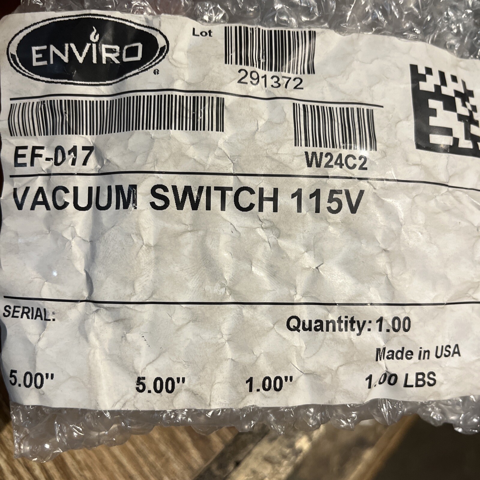 EF-017 vacuum switch 115v OEM Hudson River/ Enviro pellet stoves
