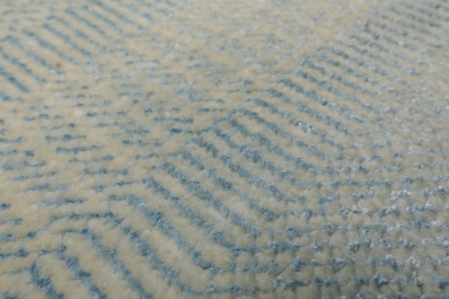 2'x2' Hand Knotted Ivory Tibetan Modern Abstract Wool & Bamboo Silk Area Rug - Picture 4 of 5