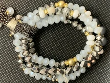 LUCKY BRAND Four Layer Multi-Beaded & Gunmetal Tassel Stretchy Bracelet NWT $59