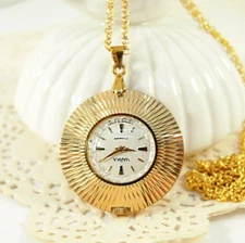 Gold women's watch Chaika, Round Mechanical Watch necklace, Gold plated AU5