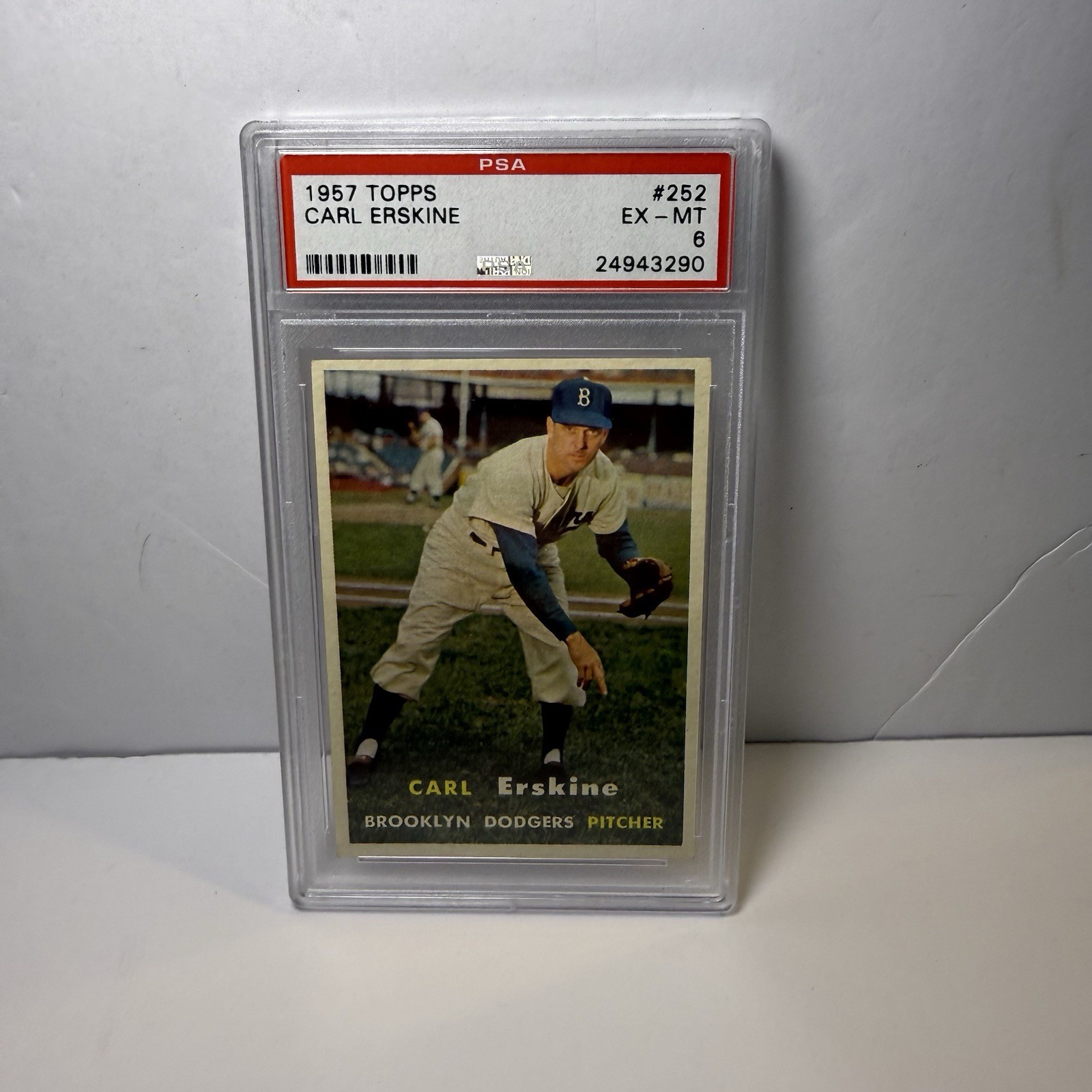 1957 Topps #252 Carl Erskine PSA 6 EX-MT Brooklyn Dodgers Pitcher