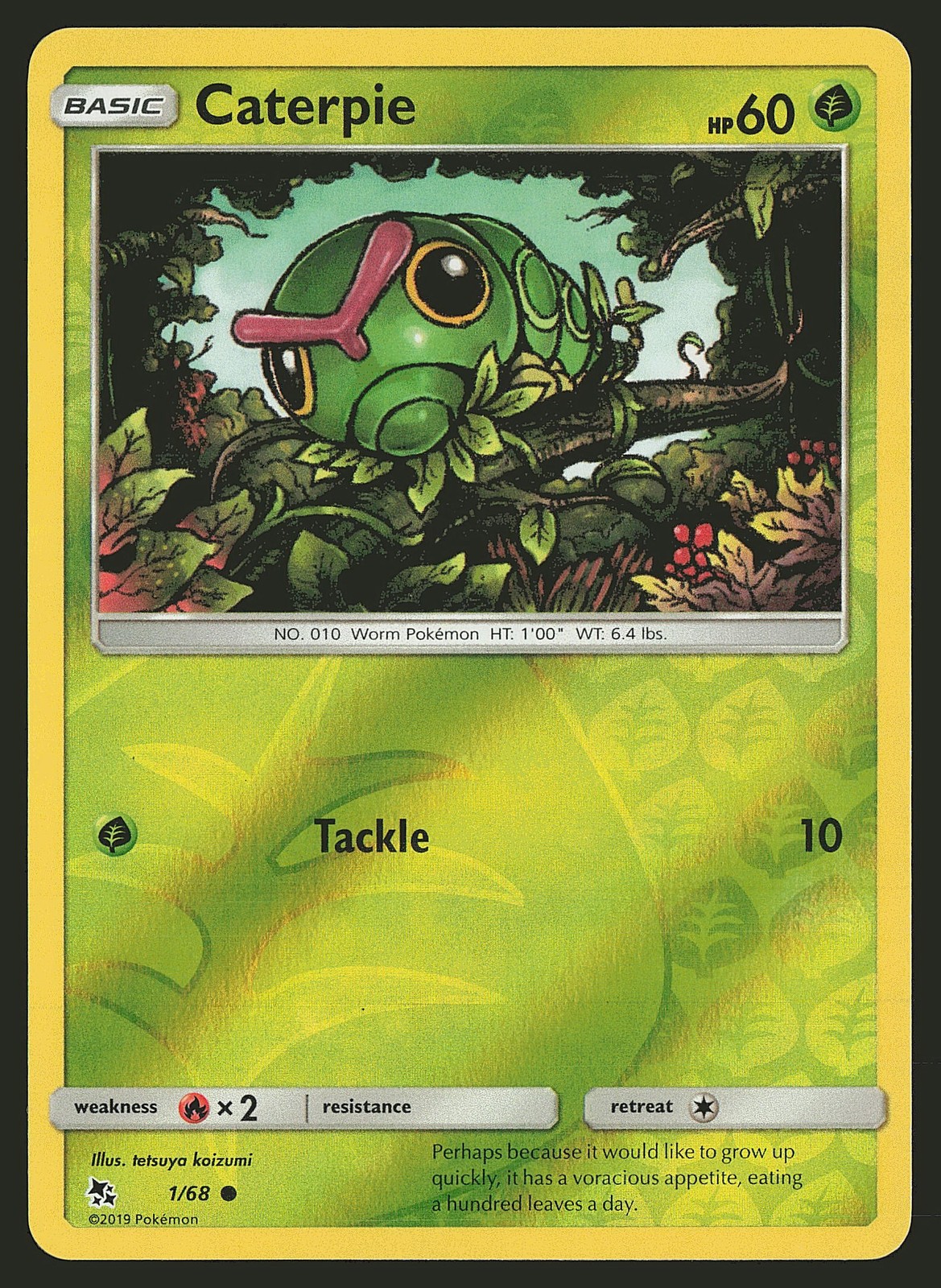 Hidden Fates Caterpie #1/68 Reverse Holo Pokemon Card