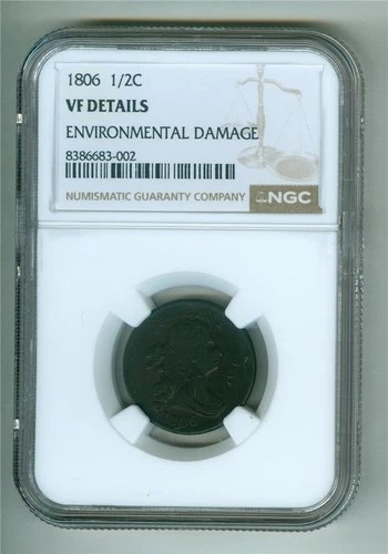 U.S. 1806 DRAPED BUST HALF CENT NGC VF DETAILS ENVIRONMENTAL DAMAGE