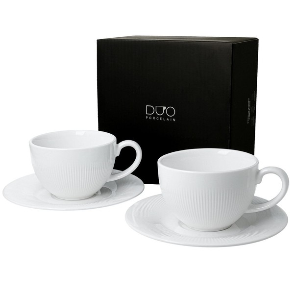 Kaffeetasse Mit Untertasse Teetasse Tasse 240 Ml Weiß 2Er Set Porzellan Modern-image