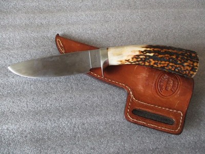 VINTAGE ORIGINAL JERRY FISK EARLY MS 5'' CUSTOM KNIFE w/STAG HANDLE+ SHEATH- READ