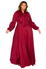 PLUS SIZE Bella Donna Dress with Ribbon and Bishop Sleeves