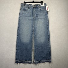 NWT Wrangler Denim Jean Maxi Skirt Womens Sz 8 Fade Raw Hem Slit Western Cowgirl