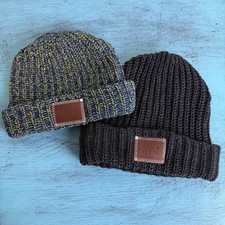 Love Your Melon Knit Beanies Set Of 2 In Black & Blue/Yellow Blend Made In USA