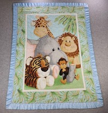 Baby Blanket Quilt Jungle Giraffe Tiger Elephant Monkey Security Satin Boy 42x32