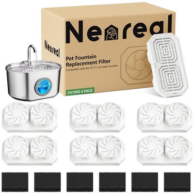 Neareal Cat Water Fountain Replacement Filters & Pre-Filter small, White