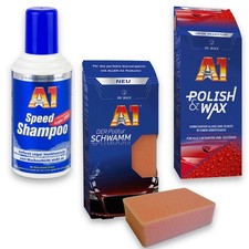 Dr.Wack Lack Pflegeset A1 Speed Shampoo + A1 Polish & Wax + A1 Politurschwamm