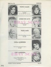 EXTREMELY rare talent agency headsheet 1976 Angelyne Loni Anderson Nancy Allen