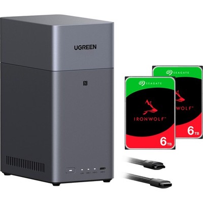 UGREEN DH2300 + 2x 6 TB Seagate IronWolf HDD Bundle, NAS, schwarz