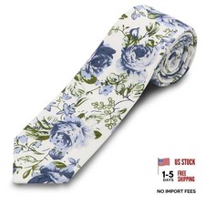Cotton Floral Ties for Men 2.76" Men's Skinny Tie Linen Flower Navy  Green