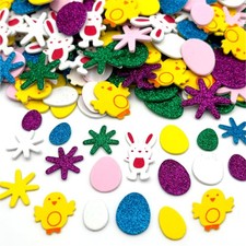 300 Pieces Easter Foam Stickers Spring Bunny Chick Glitter Eggs Flower Self A...