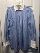 Roundtree Yorke Gold Label Mens 16 34 Blue Non-Iron Pinpoint Cotton Shirt