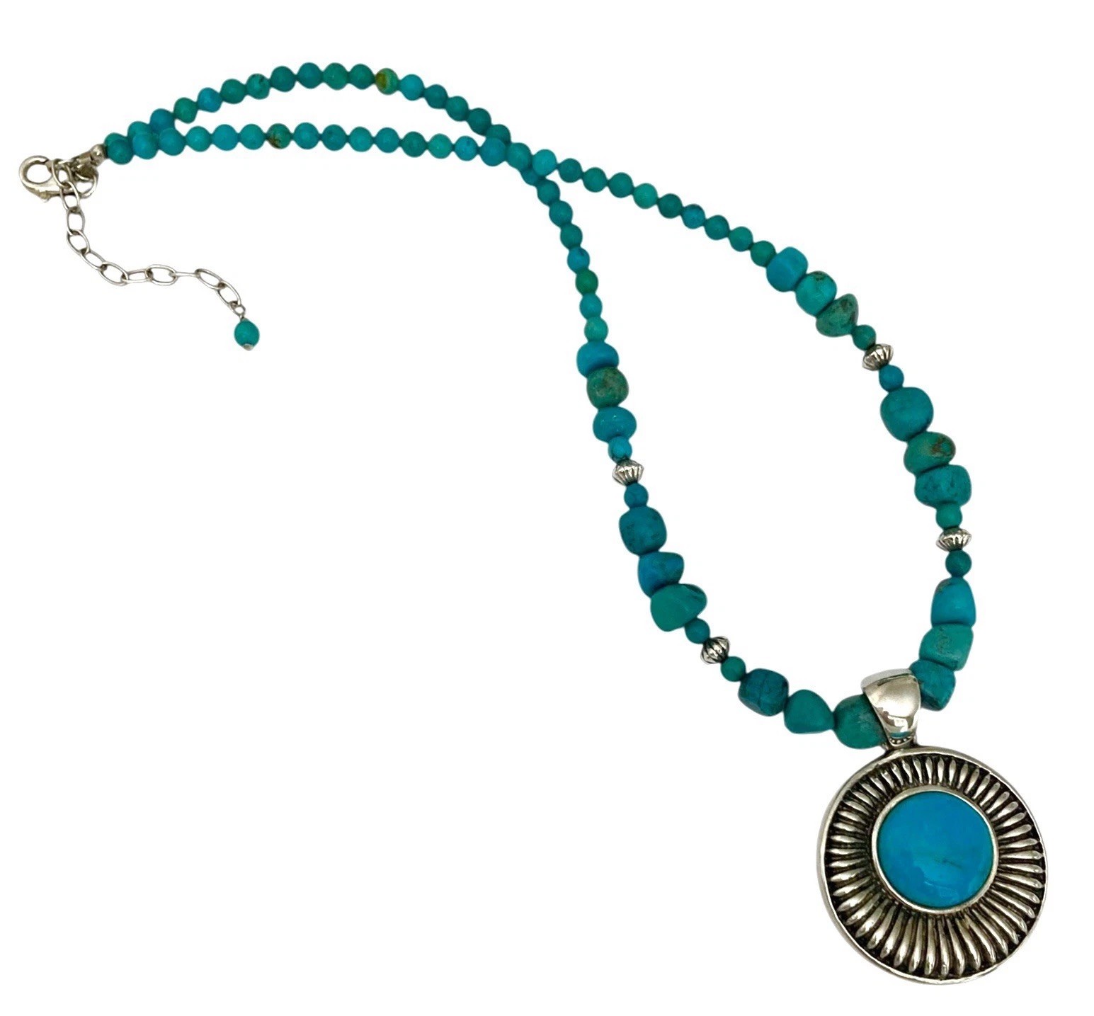 ARTISAN Sterling Silver Large Round TURQUOISE Pen… - image 4