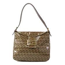Auth FENDI Zuccino Shoulder Bag Brown PVC/Goldtone - e60333j