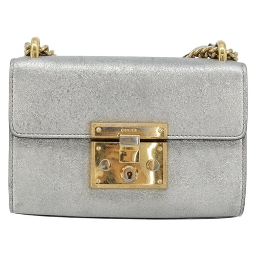 Gucci Padlock Shoulder Bag Nm GG Coated Canvas And Leather Silver Leather