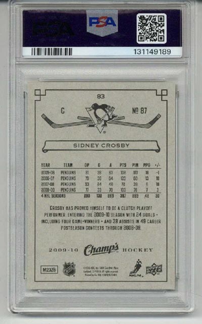 2009 UPPER DECK CHAMP'S GREEN #83 SIDNEY CROSBY PENGUINS PSA 10 LOW POP RARE view 2