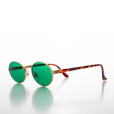 Small Gold Vintage Oval Green Lens Sunglasses - Shaw
