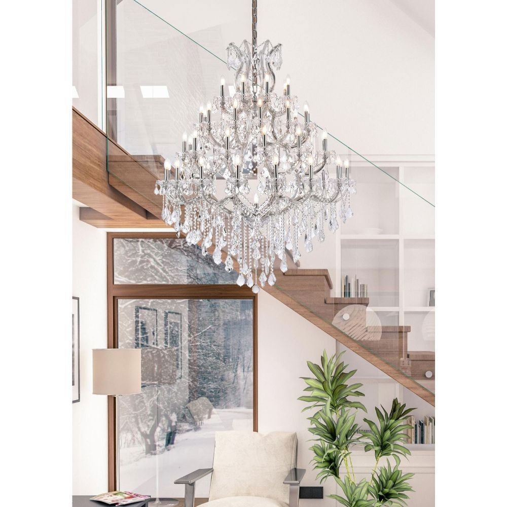 LARGE CHROME PENDANT FOYER DINING ROOM CRYSTAL CHANDELIER LIGHTING 49 LIGHT 62