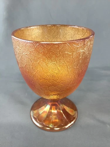 Vintage Jeanette Glass "Crackle" Marigold Carnival Glass Goblet Wine Glass