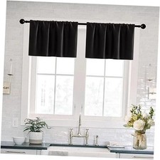 18 Inch Curtains Valances for Windows 2 Pack Rod 42"W x 18"L Pack of 2 Black