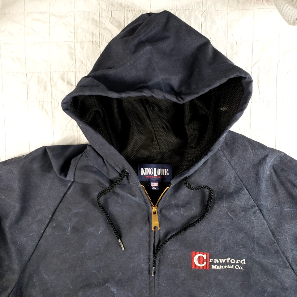 Chaqueta de Colección King Louie Para Hombres XL Trabajador Azul Lona Cremallera Con Capucha Hecha en Unión EE. UU. Foto 4 de 4