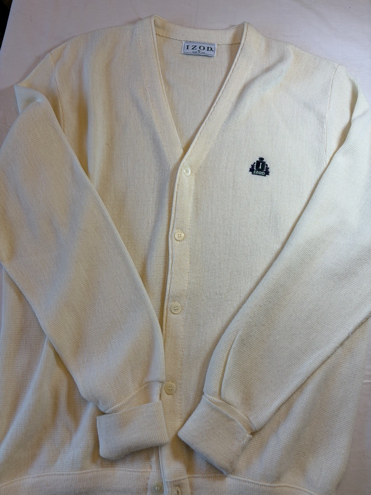 Lacoste Izod Vintage Cardigan Sweater Cream Men’s xl