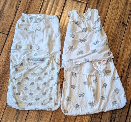 2 Halo SwaddleSure & Sleep Sack Swaddle S 3-6 Mo Gray SleepSack Lot Elephants 