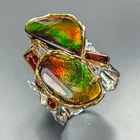 Beautiful unique Natural Ammolite Ring 925 Sterling Silver Size 8 /R473002