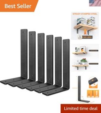 Floating Shelf Bracket 16 Inch, 6 Pack Heavy Duty Shelf Brackets, Black Wall ...