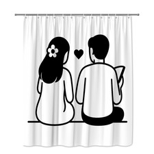 Cute Black and White Shower Curtain with Couple Design