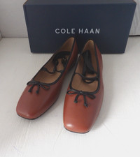 NWOB Authentic COLE HAAN NICOLETTE Brown Leather Ankle Strap Ballet Flats 9 B