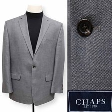 CHAPS mens solid gray two button sport coat suit jacket blazer 46 R