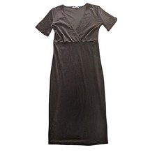 ZARA Trafaluc Blk Velvet V-Neck Bodycon Stretch Midi Dress Sz M Formal Cocktail