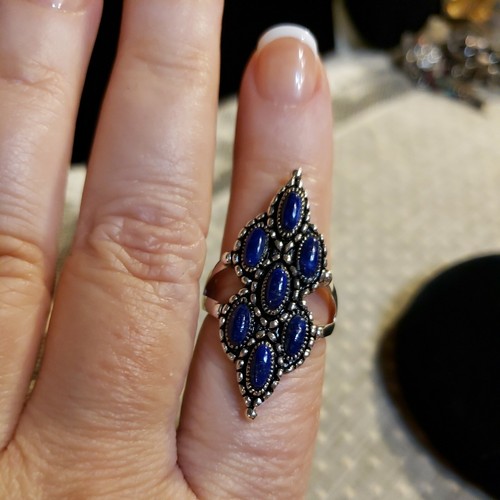 Sterling Silver LAPIS LAZULI Elongated Cluster Ring, Handcrafted, Size 8, NEW - Picture 6 of 12