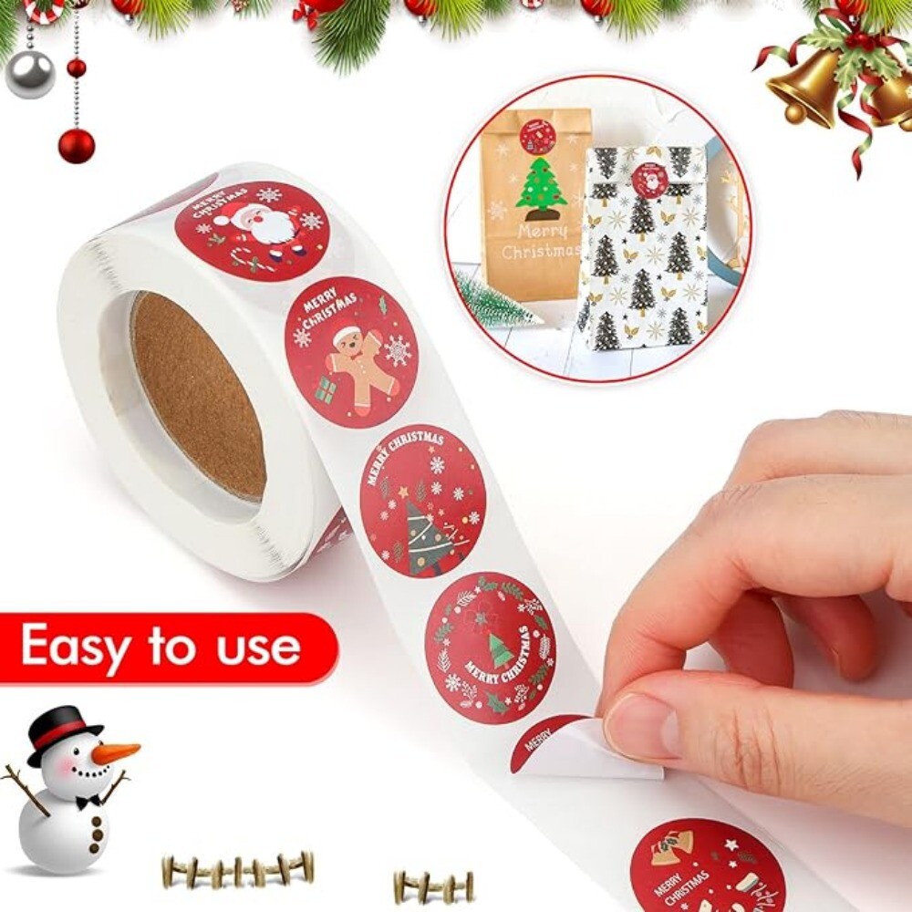 500 pcs 1 Inch Round Sticker Seals Roll, Holiday Christmas Self Adhesive