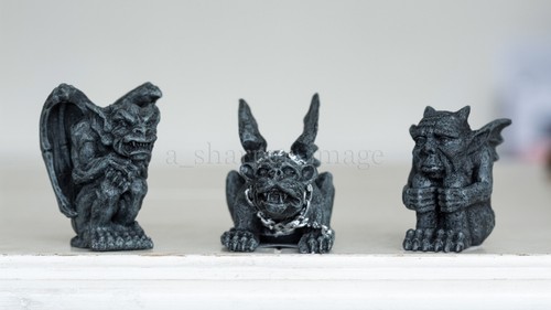Mini Gargoyle Guardians Triple Set Hand Painted 'Stone' Finish Gothic Statues - Picture 1 of 8