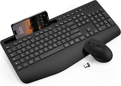 Keyboard and Mouse Set Wireless Computer PC Phone Tray Ergonomic Quiet B228