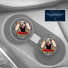 POPEYE THE SAILOR MAN GRAY ANCHOR CUSTOM RUBBER CAR COASTERS SET (2) 