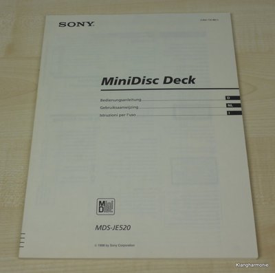 Sony MDS-JE520 Bedienungsanleitung (mehrsprachig, auch in Deutsch)