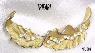 Trifari, entzückende goldtone Trifanium Brosche, 50er-60er Jahre